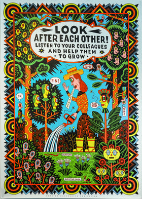 2022 German Contemporary Poster, "Look After Each Other," Henning Wagenbreth
