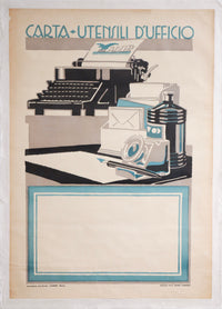1930's Original Italian Advertisement Poster, Carta Utensili d'ufficio (Office utensils paper), Alder