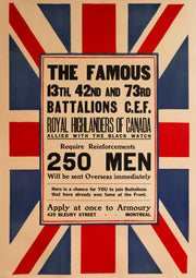 1910's WWI Original Canadian Poster - The Royal Highland Regiment of Canada (Linen backed)