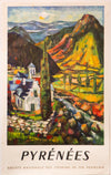 1959 French Travel Poster - Pyrénées, Village and Mountains - Société Nationale des Chemins de Fer Français