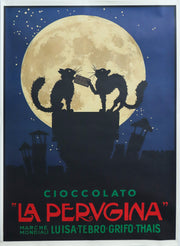 1920's Italian Chocolate Poster (2000s Re-Issue)- « Cioccolato La Perugina» (Two cats and moon)- Artist Unknown