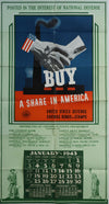 1943 American WW2 Poster - "Buy a Share in America" and calendar, John Atherton