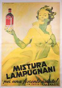 1954 Original Vintage Italian Liquor Poster, Mistrua Lampugnani - Linen Backed