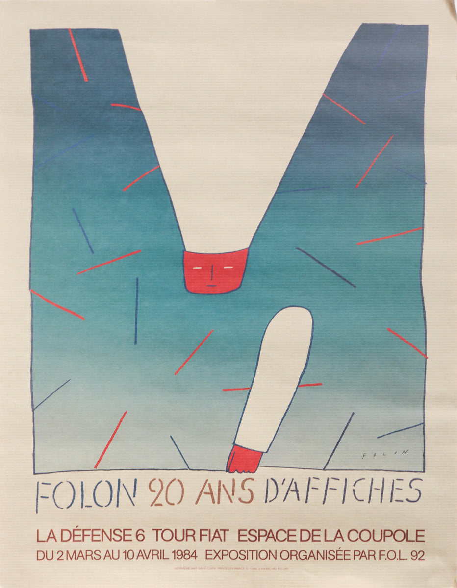 Affiche d'exposition française de 1984 - Folon, 20 ans d'Affiches Affiche d'exposition française de 1984 - Folon, 20 ans d'Affiches