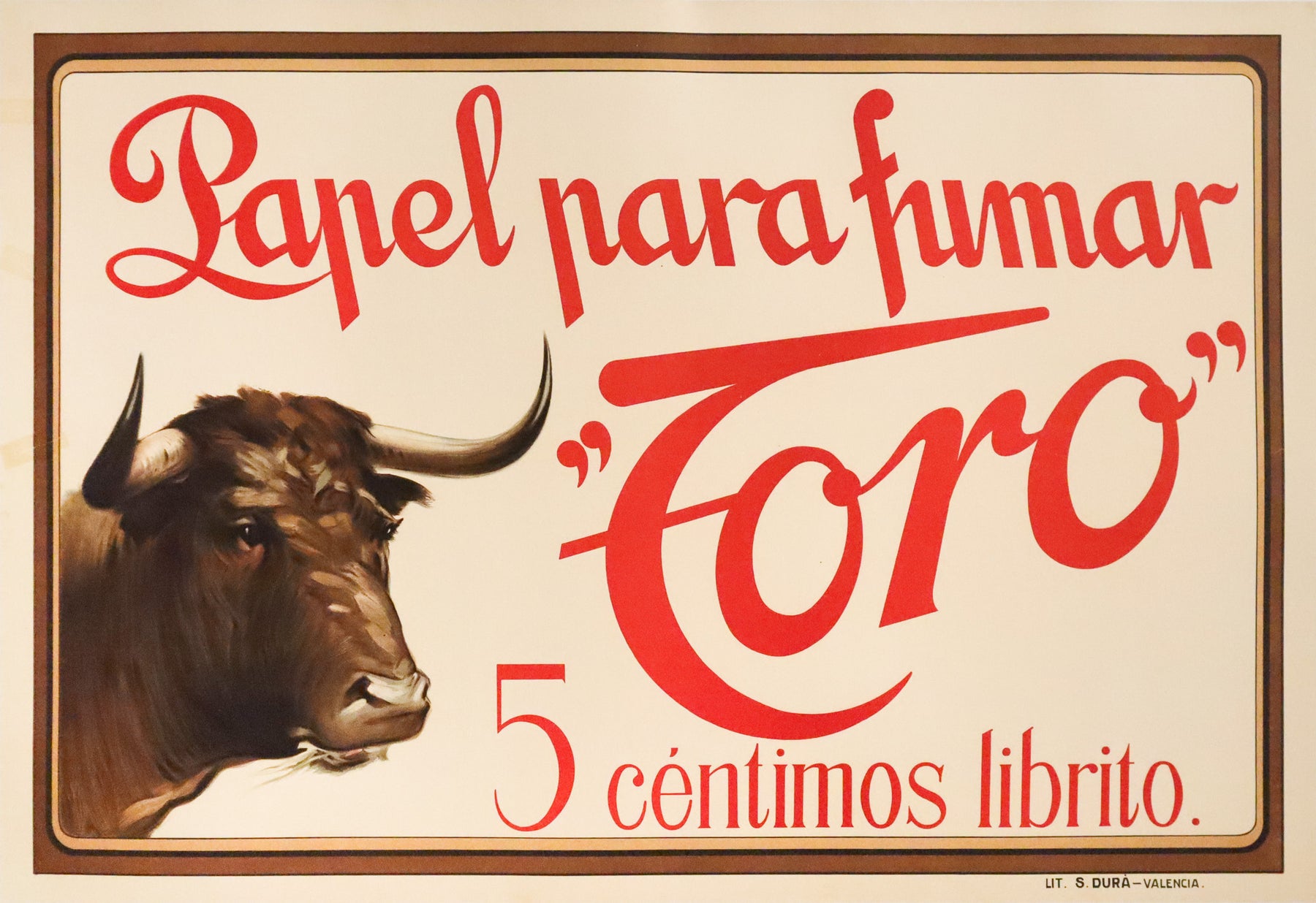 1930's Spanish Advertising poster - Papel para Fumar, Toro (Rolling Pa ...