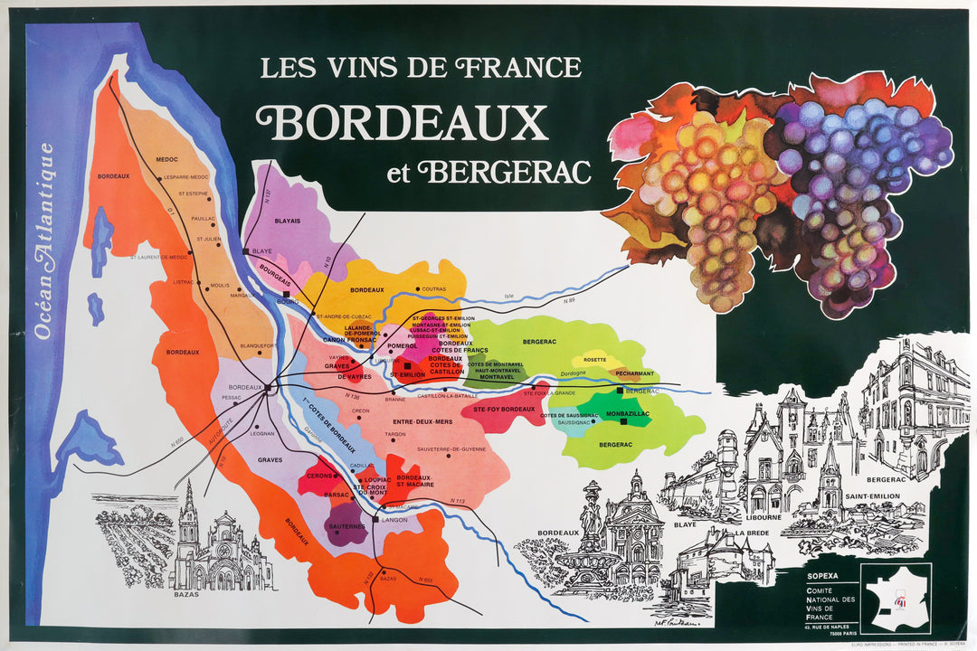 1960s Original French Alcohol Poster, Vignobles de France - SOPEXA