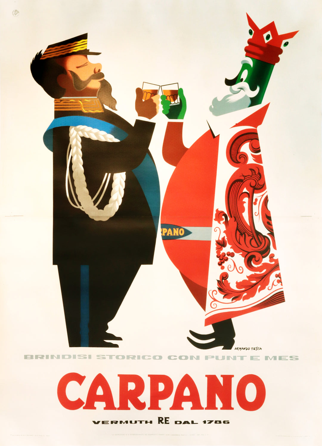 1950s Original Oversized Italian Liquor Poster, Carpano - Testa