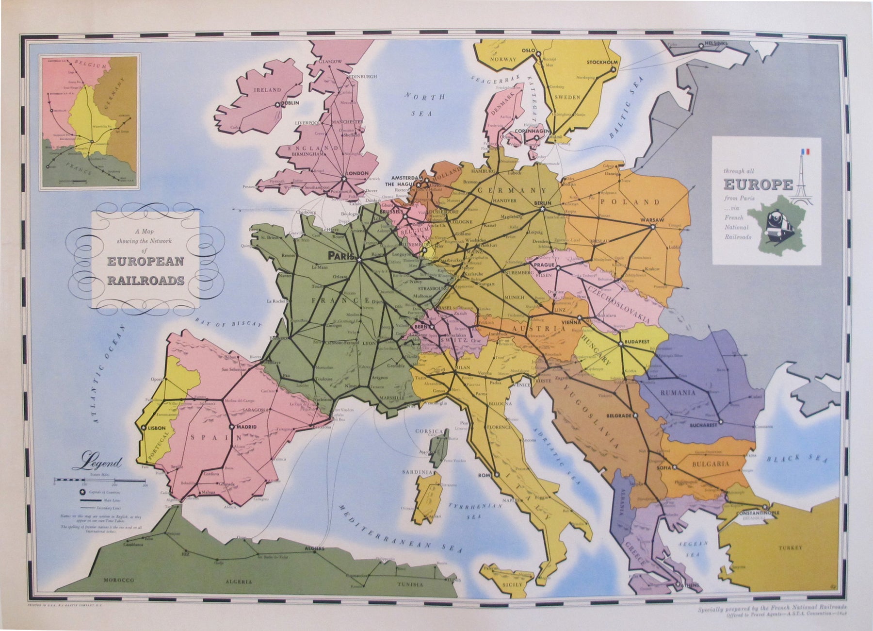 1949 Original Vintage French Travel Poster, European Railroad Map –  L'Affichiste