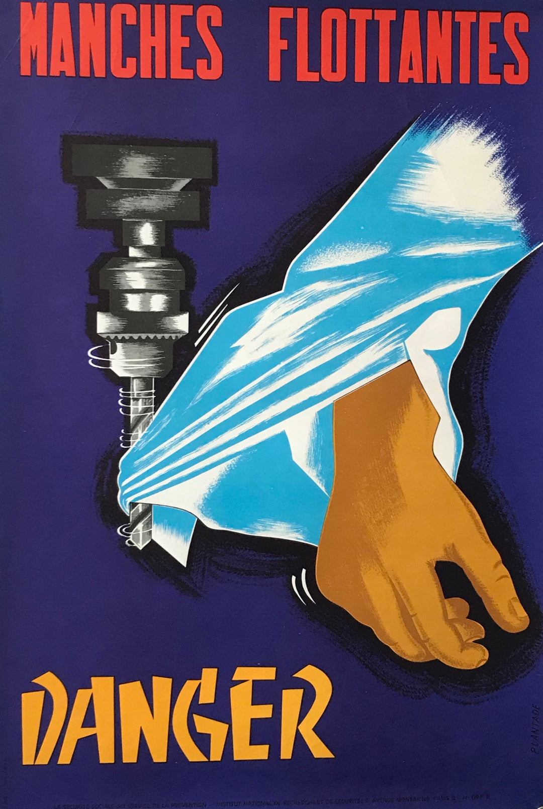 1970 Original French Workplace Safety Poster - Manche Flottantes
