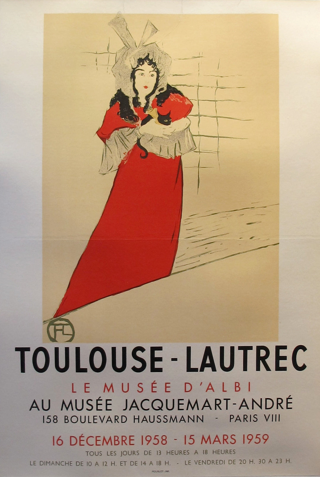 1958-59 Original French Toulouse-Lautrec Exhibition Poster
