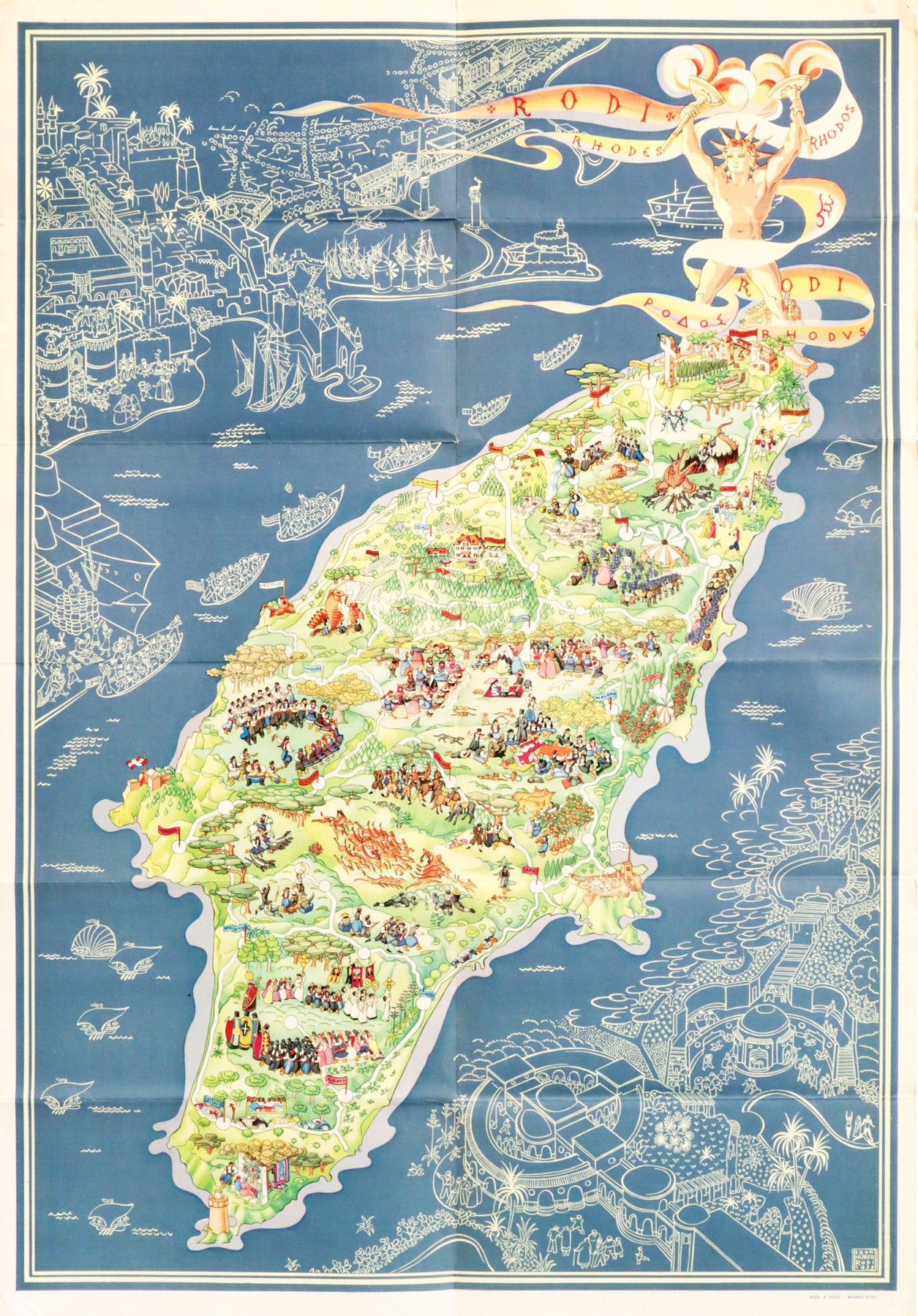 Italian Rhodes Map 1935 Italian Tourism Pamphlet - Map of Rhodes (Printed Recto/Verso) – L ...