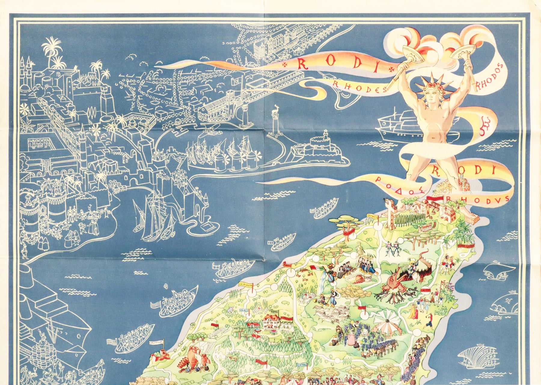 Italian Rhodes Map 1935 Italian Tourism Pamphlet - Map of Rhodes (Printed Recto/Verso) – L ...