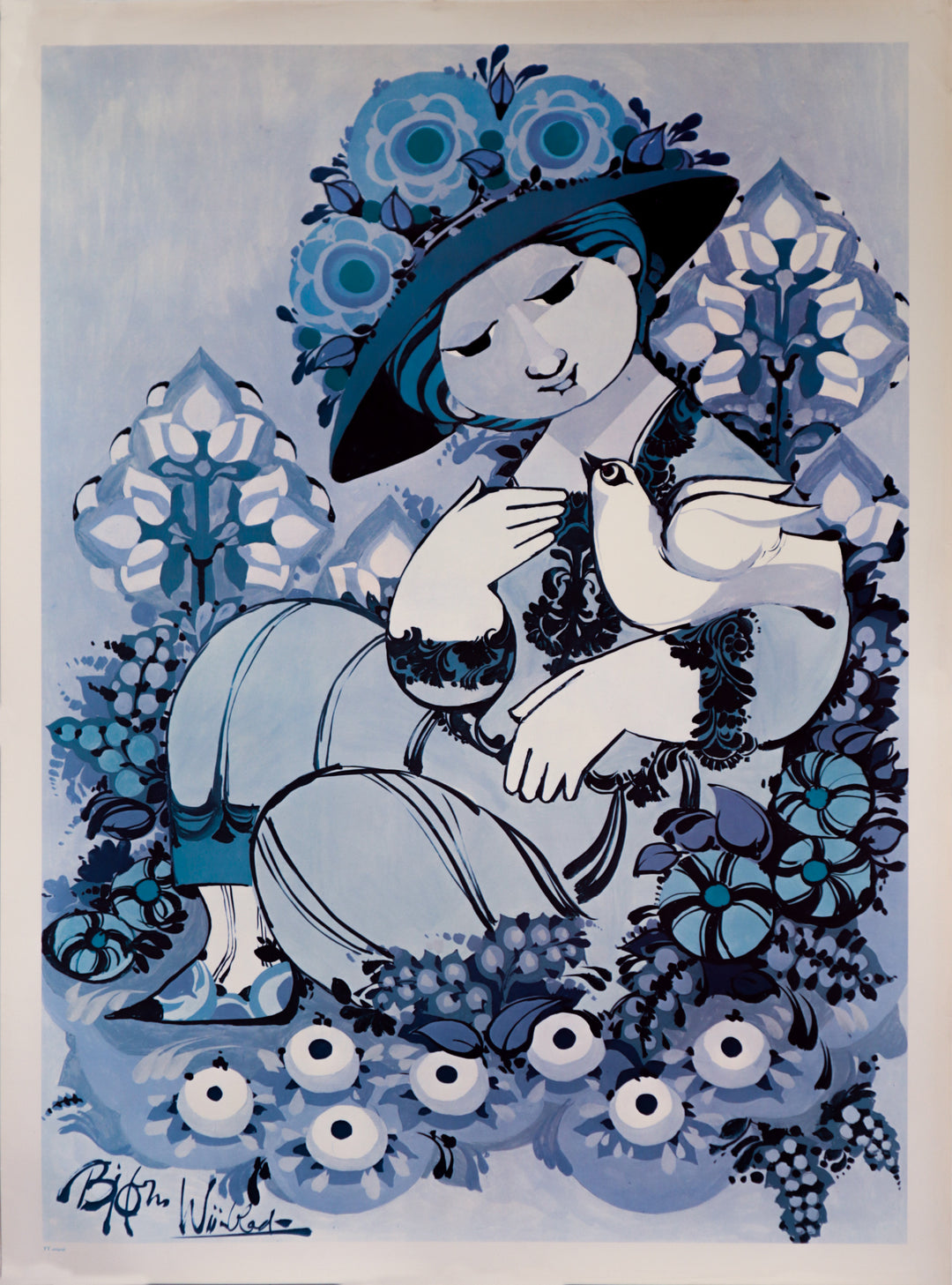 1980s Danish Bjorn Wiinblad Exhibition Poster - The Blue Lady – L