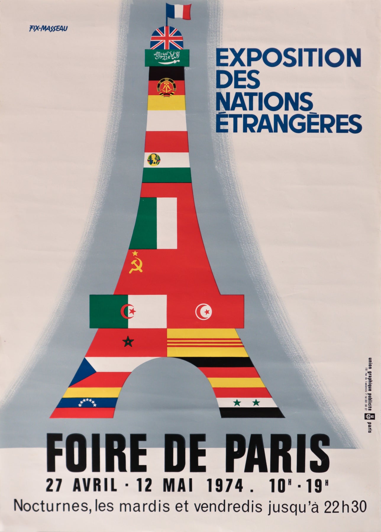 1974 Affiche d'Exposition Française Exposition des Nations Étrangère