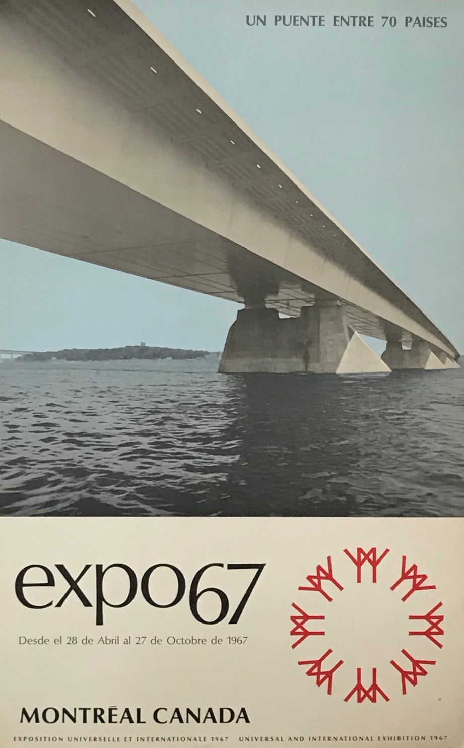 1967 Montreal Vintage Poster, Expo 67, Bridge to 70 Countries