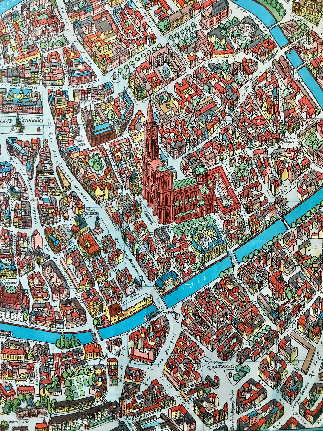 1950 Original French Travel Poster, Strasbourg (Map) – L'Affichiste